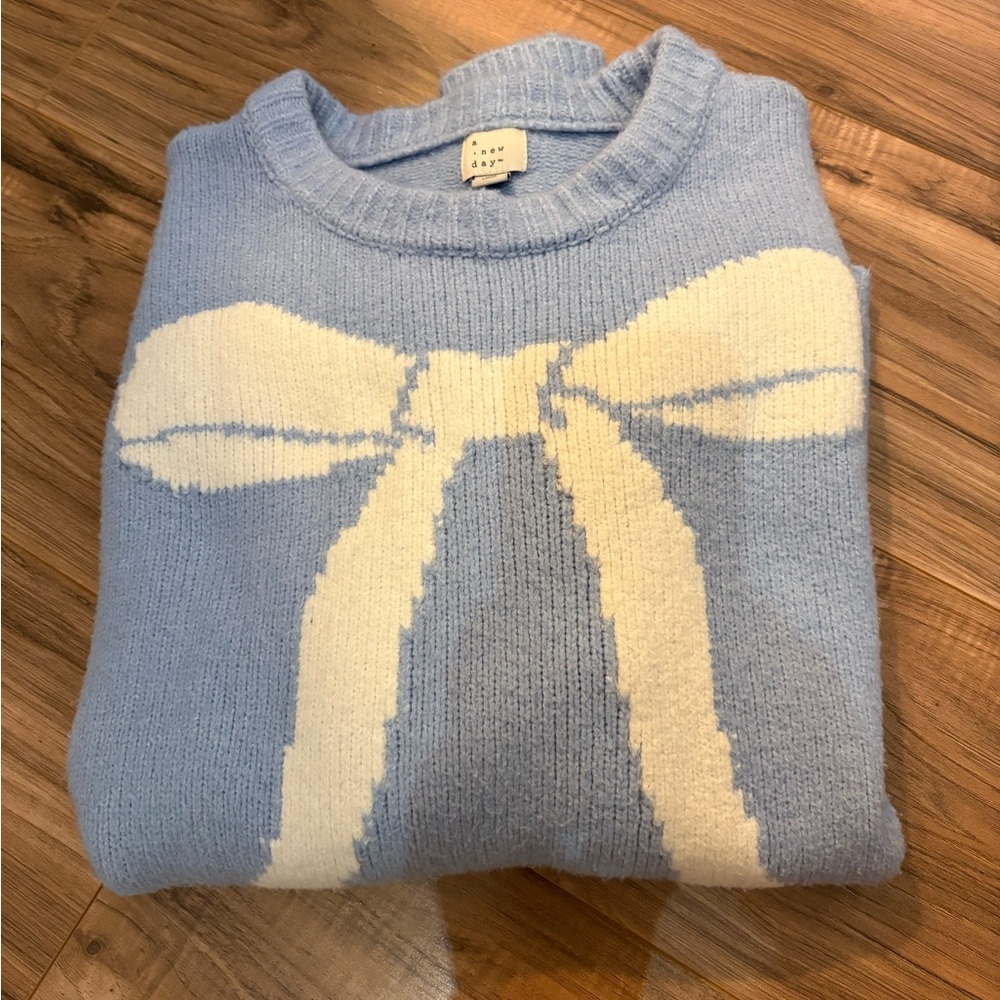 A New Day Light Blue Sweater with White Bow
